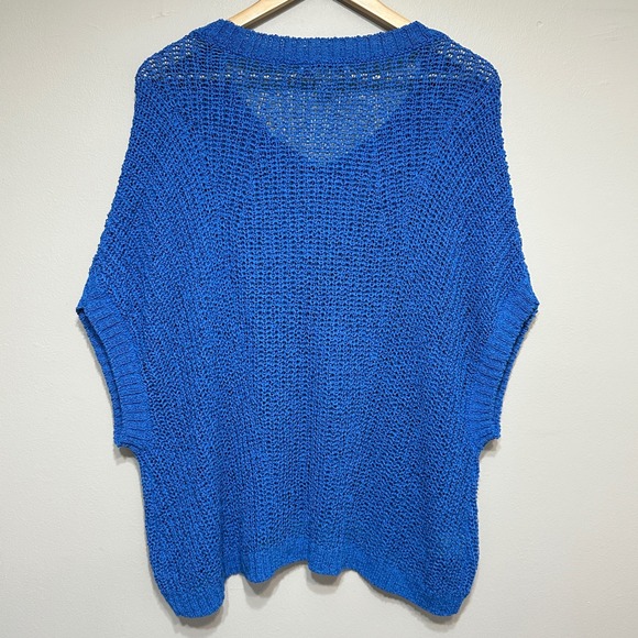 Tommy Bahama Marlin Open Knit V Neck Sleeveless Sweater Top Women M Blue Popover - Picture 5 of 9
